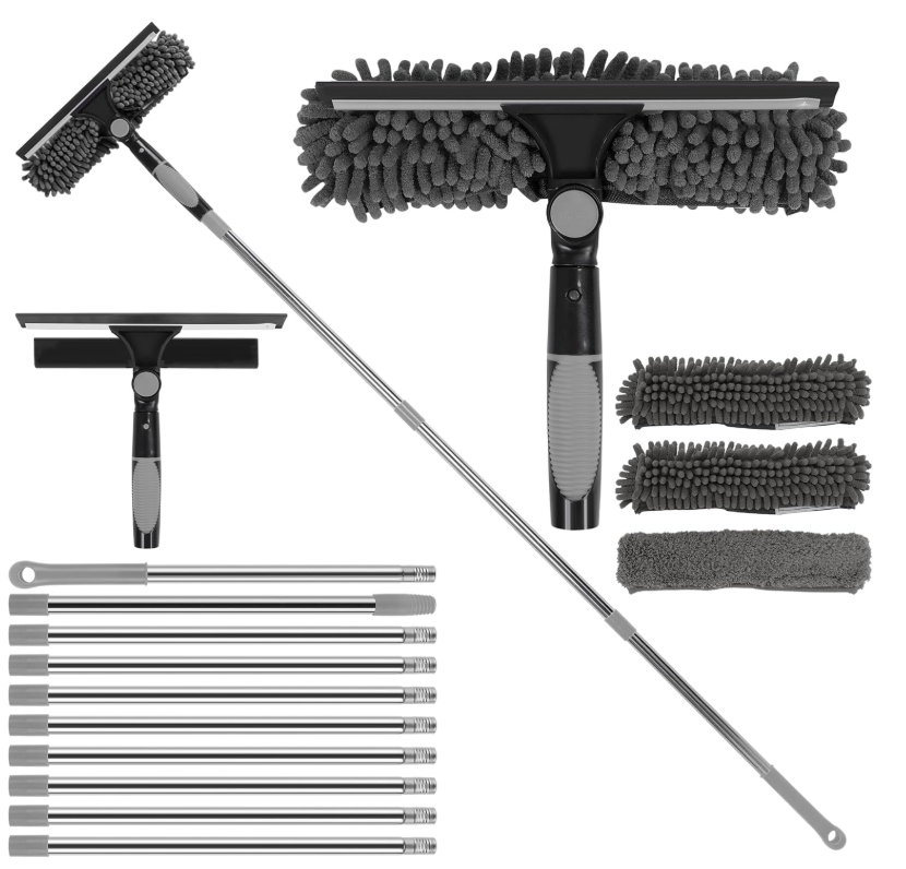 Raclette télescopique 3-en-1 avec brosse microfibre et manche extensible – 4,5 m
